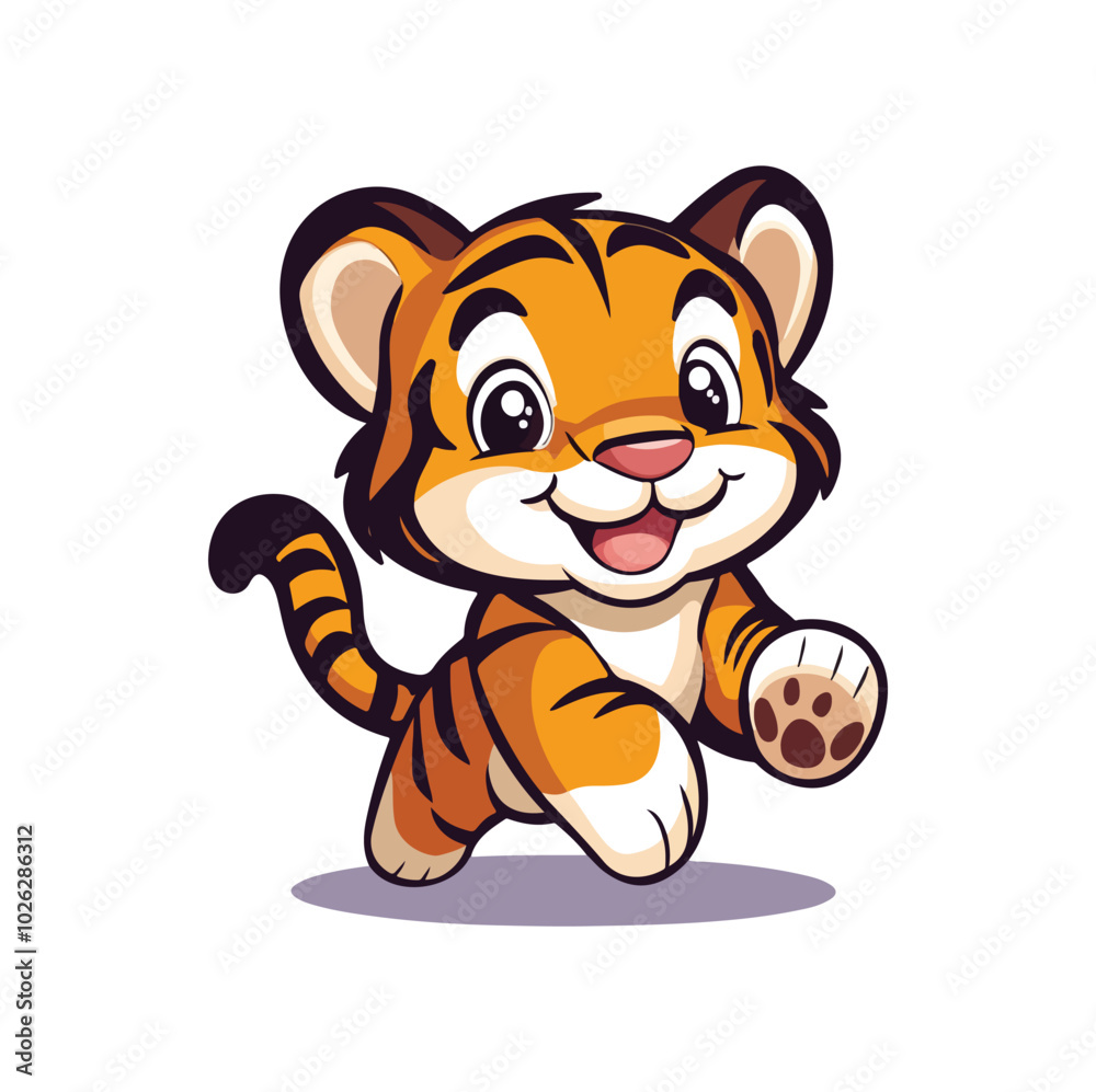 Cartoon Illustration of a Smiling Orange Tiger with Black Stripes Cartoon Illustration of a Smiling Orange Tiger with Black Stripes