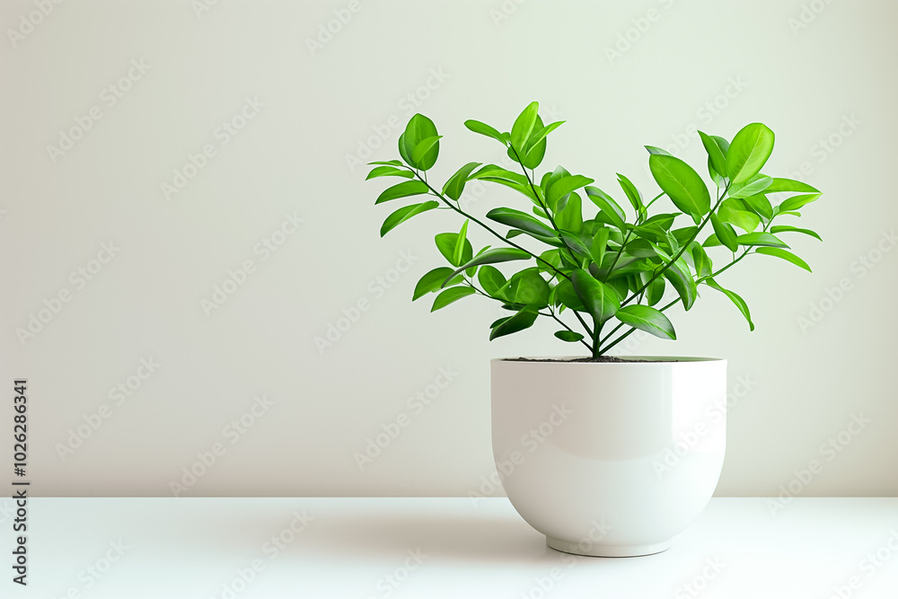 This vibrant green plant, elegantly positioned in a sleek white pot, enhances the aesthetic of a minimalist indoor setting, adding a touch of nature and tranquility This vibrant green plant, elegantly positioned in a sleek white pot, enhances the aesthetic of a minimalist indoor setting, adding a touch of nature and tranquility