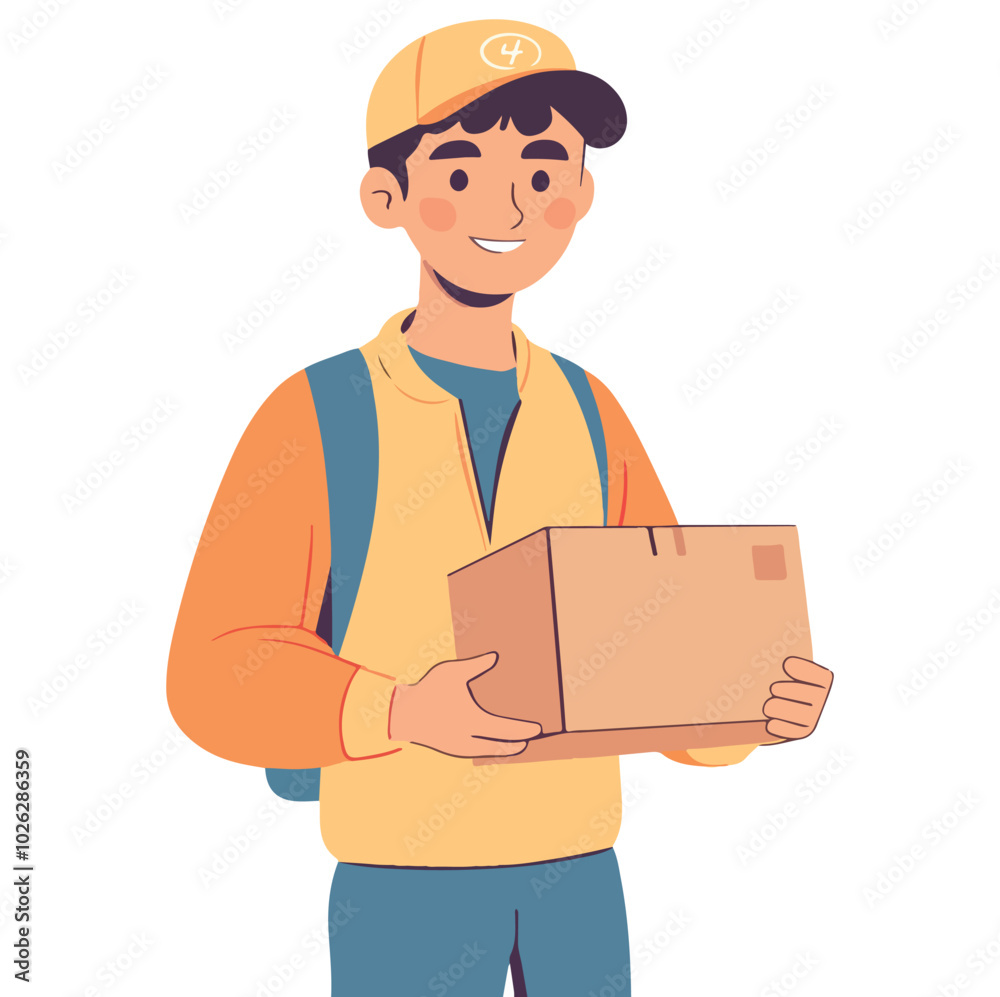 A delivery boy carrying a box vector illustrations on white background A delivery boy carrying a box vector illustrations on white background
