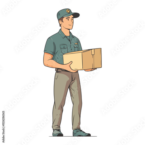 A delivery boy carrying a box vector illustrations on white background