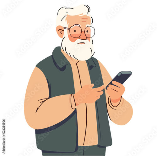 Old man with phone vector illustration