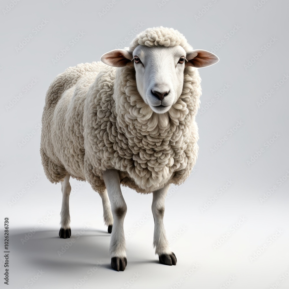 A realistic depiction of a standing sheep with a fluffy coat against a neutral background. A realistic depiction of a standing sheep with a fluffy coat against a neutral background.