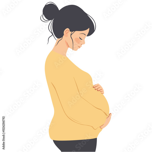 Pregnant woman flat style illustration white background isolated pastel colors postcard mother