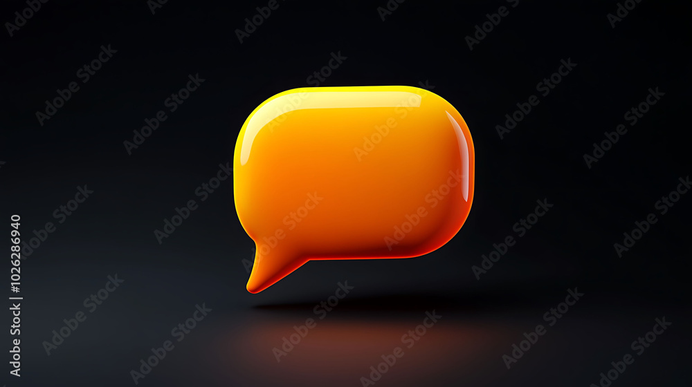 A glossy orange speech bubble icon with a subtle reflection on a black background. A glossy orange speech bubble icon with a subtle reflection on a black background.
