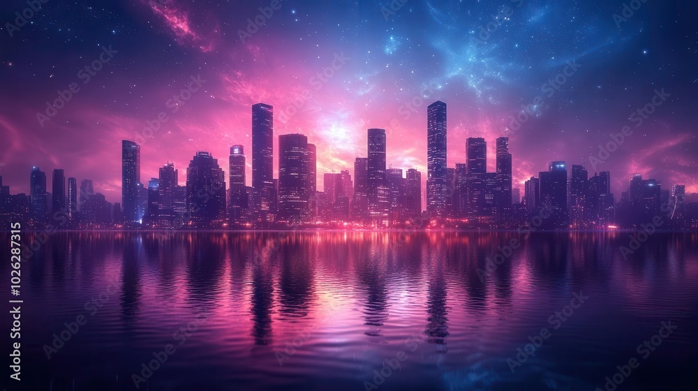 futuristic city skyline with sleek architecture and vibrant neon lights showcasing an imaginative science fiction landscape set against a twilight sky filled with stars and possibilities futuristic city skyline with sleek architecture and vibrant neon lights showcasing an imaginative science fiction landscape set against a twilight sky filled with stars and possibilities