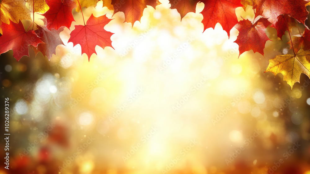 Naklejka premium Blurred sunlight with autumn maple leaves