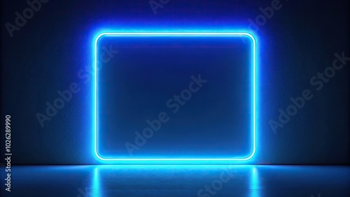 Modern neon light installation viewed from above in the shape of a blue square