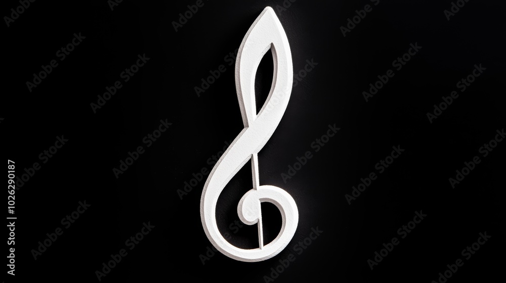 Fototapeta premium White treble clef symbol on a black background, artistic representation.