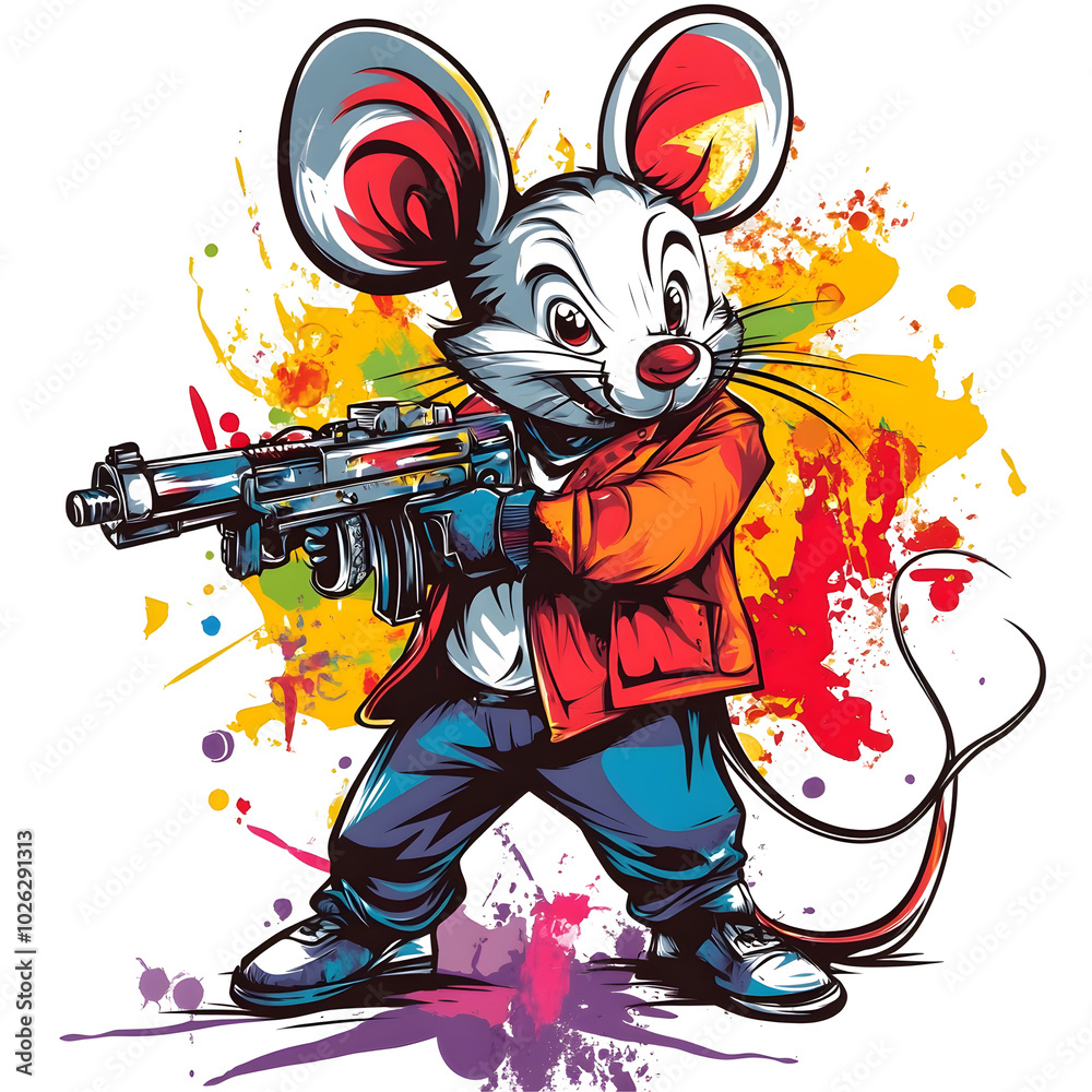 Playful Mouse with Oversized Gun T-shirt Design
