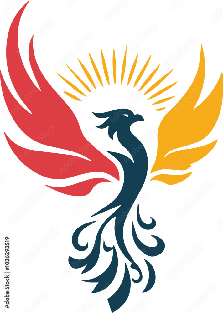 Obraz premium A logo for a Rooster with a sun and a draqon on it.