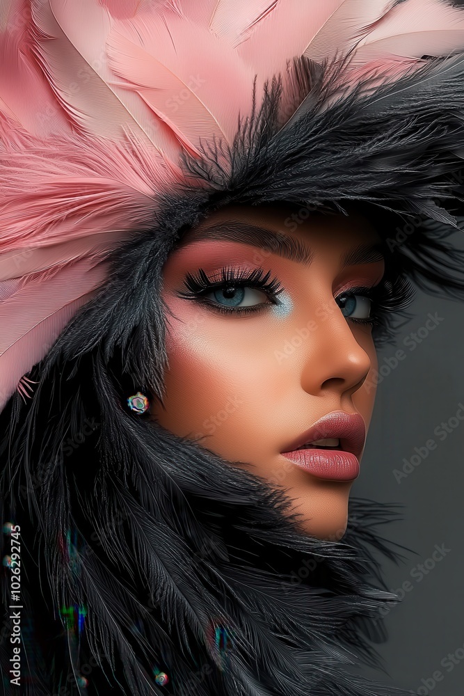 Grey Wolf Costume Model in Dramatic Makeup. Grey Wolf Costume Model in Dramatic Makeup.