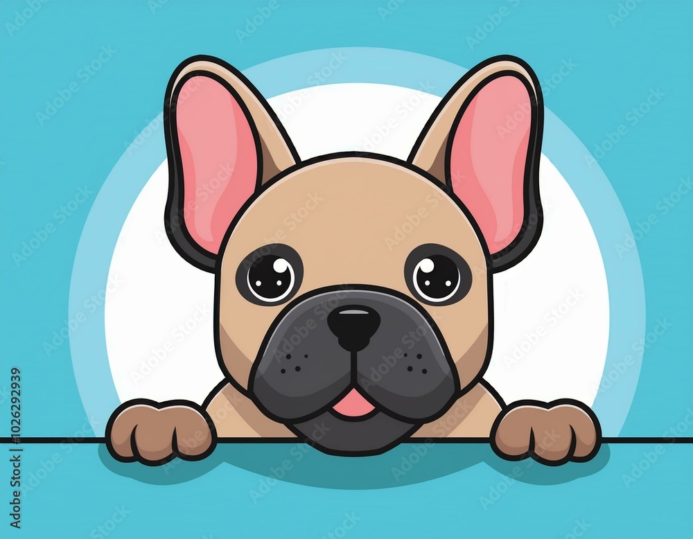 Cute french bulldog puppy paws up over wall, dog face Cartoon Vector Cute french bulldog puppy paws up over wall, dog face Cartoon Vector