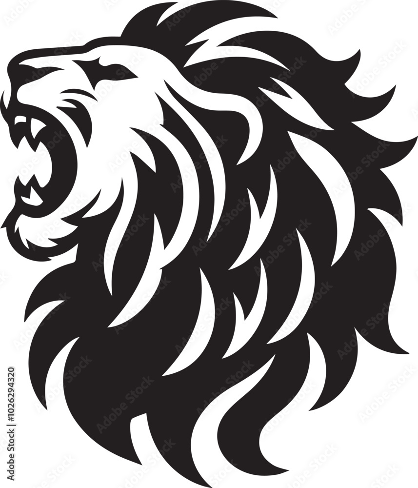 Fototapeta premium Lion roar silhouette black vector 