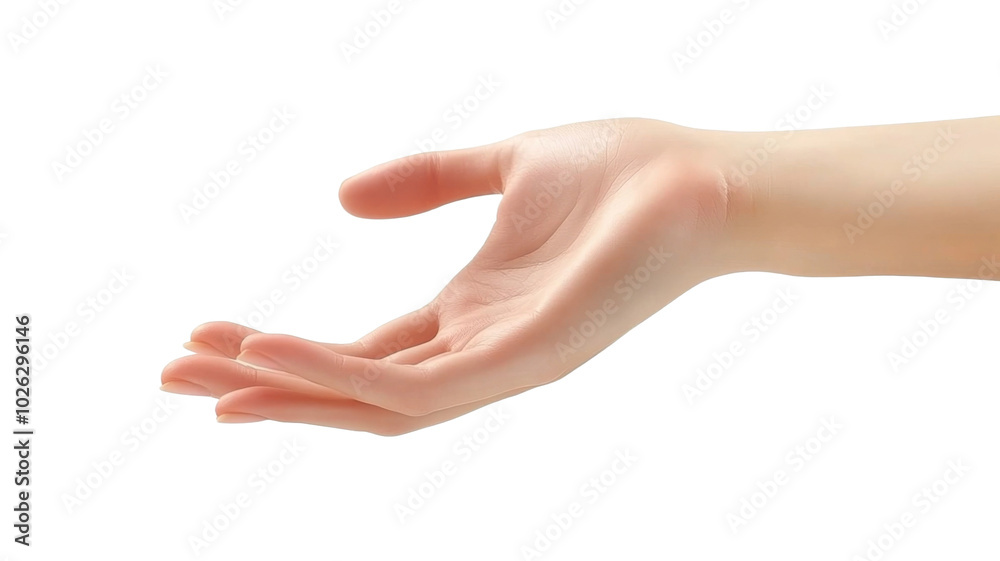 An outstretched hand against a transparent background inviting connection or assistance in a calm and peaceful manner An outstretched hand against a transparent background inviting connection or assistance in a calm and peaceful manner