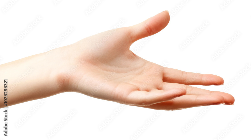 A human hand reaching out against a transparent background for assistance or connection in a neutral setting A human hand reaching out against a transparent background for assistance or connection in a neutral setting
