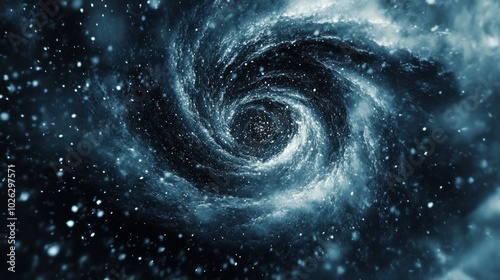 An abstract illustration of a swirling snowstorm against a dark background, symbolizing the beauty and power of winter weather