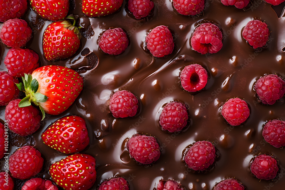 Melted chocolate with berries. Melted chocolate with berries.