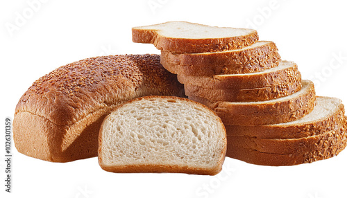 Whole wheat grain wholemeal bread bun loaf slice on transparent background photo