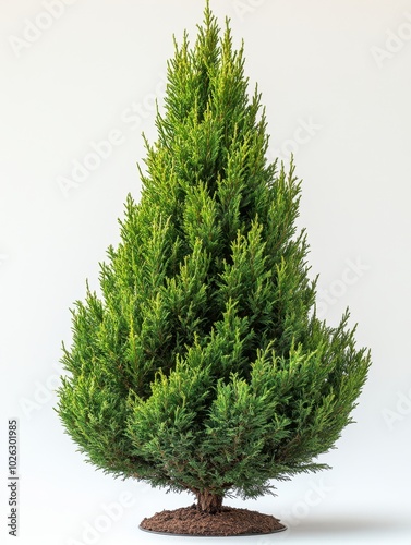 A cypress tree with a narrow, cone-shaped profile and dense foliage, isolated on white background  photo