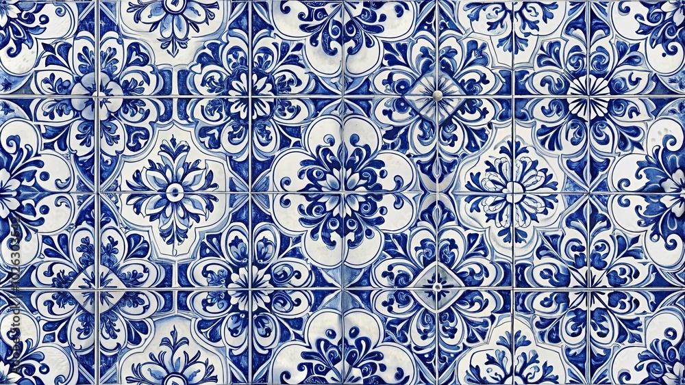 Minimalist seamless pattern of azulejo tiles in indigo and white Minimalist seamless pattern of azulejo tiles in indigo and white