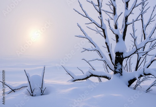 Snow covered tree, christmas winter photo