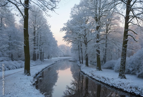 Snow covered tree, christmas winter photo