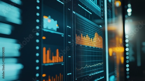 Conceptual image of graphs and charts displayed on a screen during a benchmarking presentation, showcasing performance comparisons