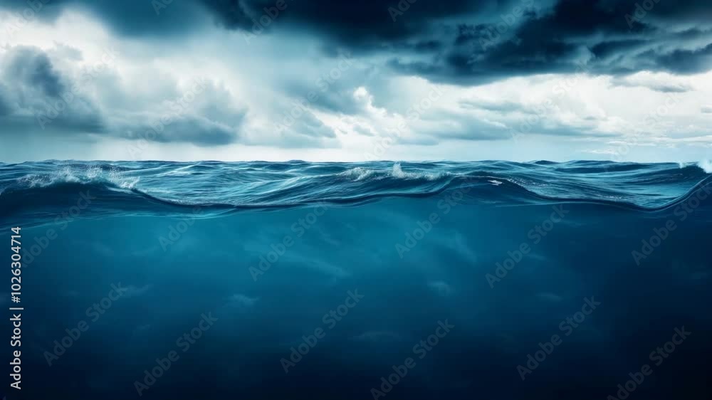 Rolling ocean waves beneath a moody, overcast sky, evoking a sense of vastness and power as dark clouds loom above the deep, turbulent waters. Rolling ocean waves beneath a moody, overcast sky, evoking a sense of vastness and power as dark clouds loom above the deep, turbulent waters.