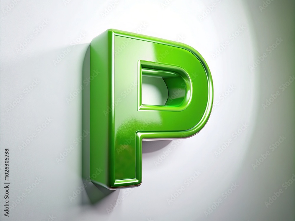 Green Glossy P Alphabet in Aerial Perspective for Stunning 3D Visual Impact on White Background Green Glossy P Alphabet in Aerial Perspective for Stunning 3D Visual Impact on White Background