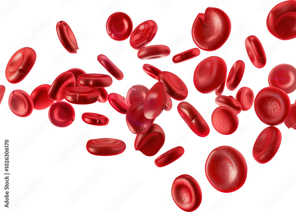 Red blood cells on transparent background. PNG