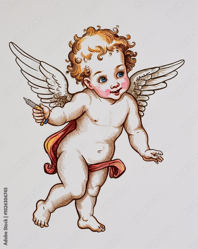 hand drawing cherub clipart on plain white background hand drawing cherub clipart on plain white background
