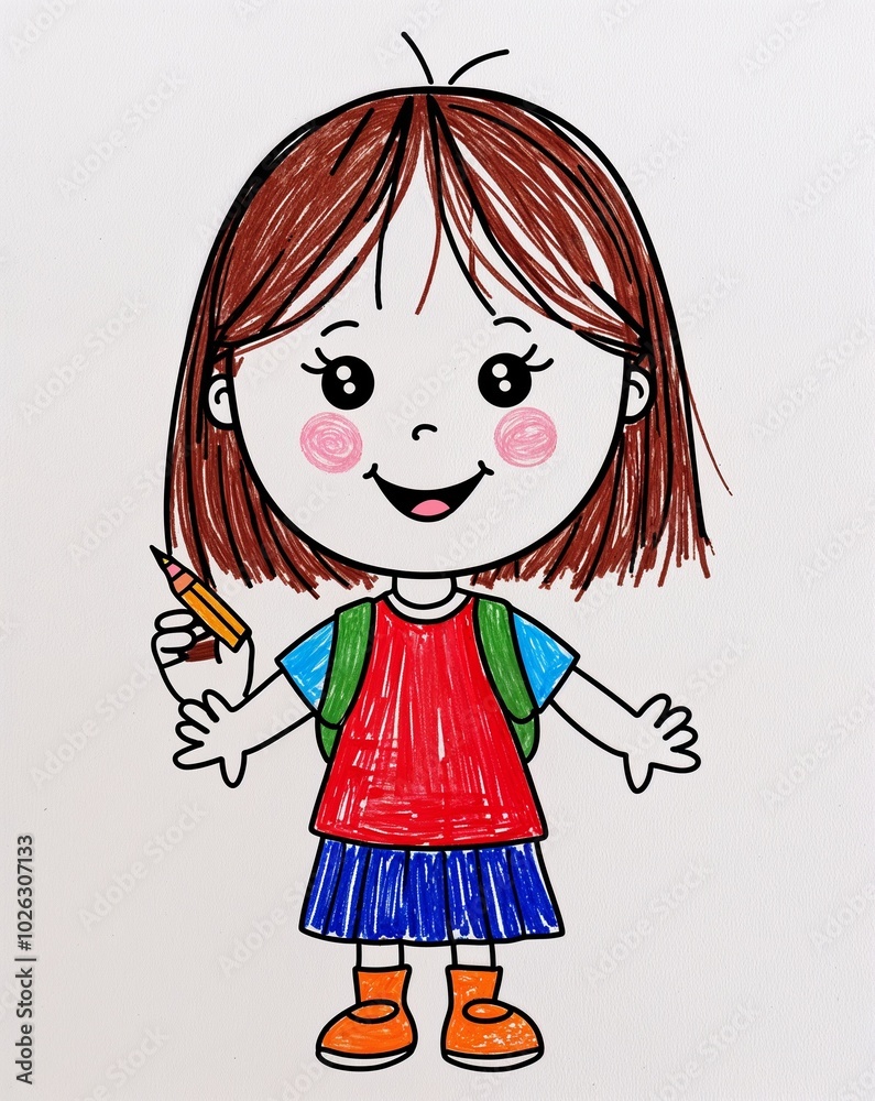 hand drawing happy girl clipart on plain white background hand drawing happy girl clipart on plain white background