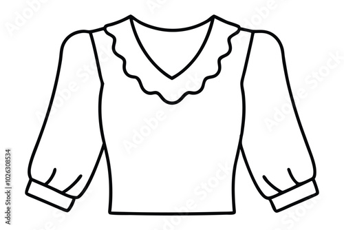 Ruffle Blouse Line Art Illustration with Feminine Details