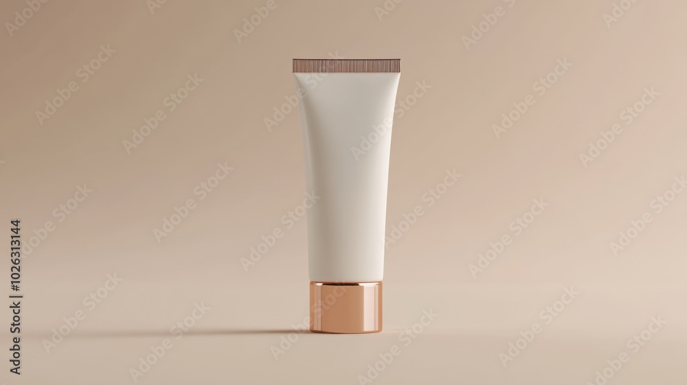 a white cosmetic tube with a rose gold cap