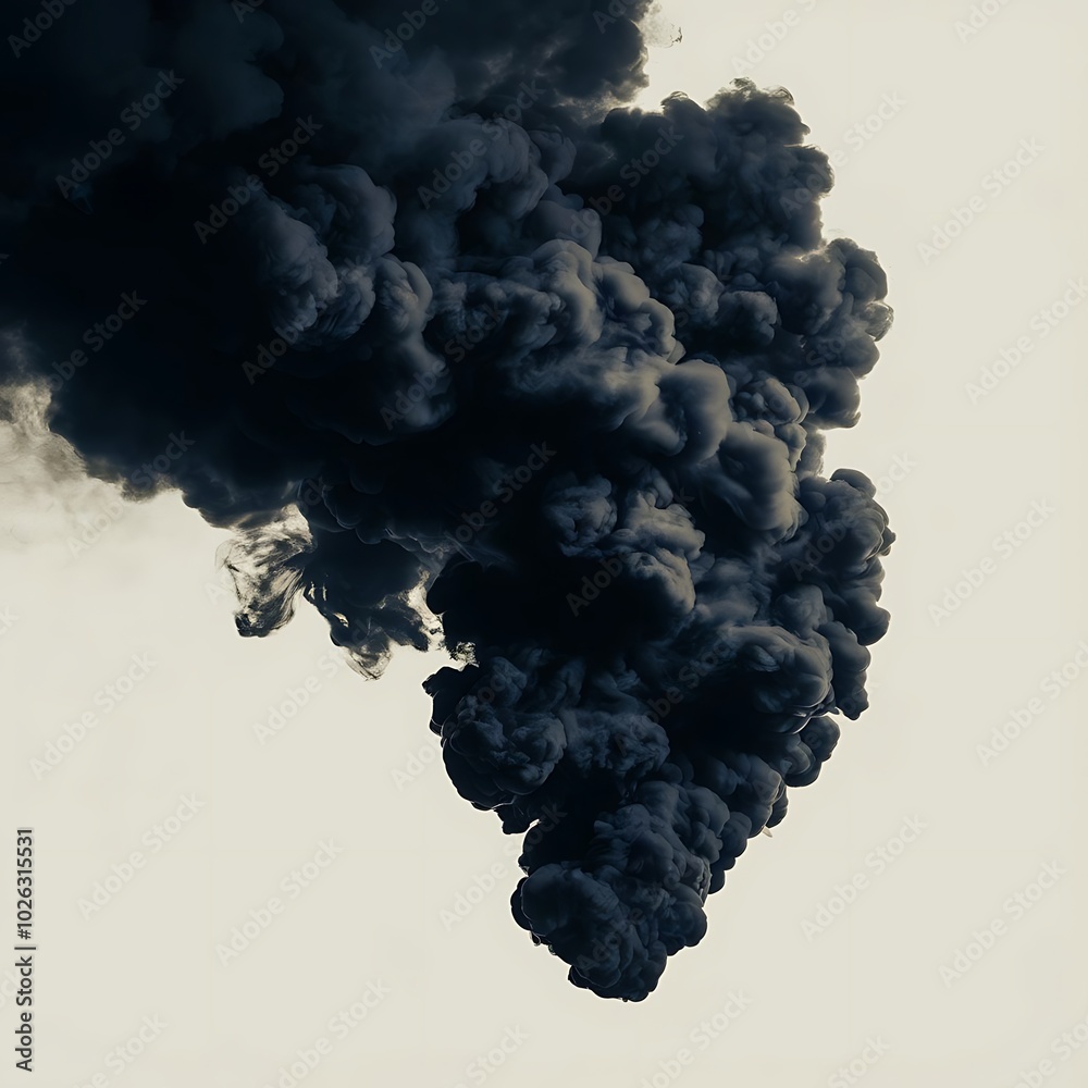 Dramatic intensive black smoke isolated on white background Dramatic intensive black smoke isolated on white background