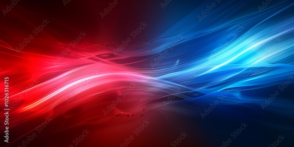 © Анастасия Гайкова - Abstract red and blue light waves flowing smoothly against a dark background, creating a futuristic and dynamic design with vibrant energy and fluid motion