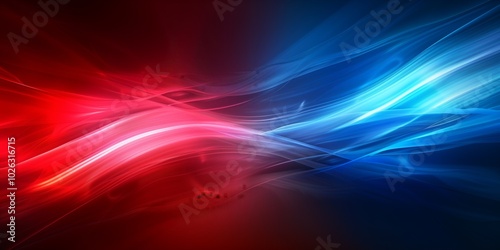 Abstract red and blue light waves flowing smoothly against a dark background, creating a futuristic and dynamic design with vibrant energy and fluid motion photo