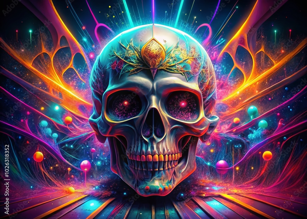 Digital Skull Artwork: Futuristic Design Featuring Artistic Renderings of Skulls with Neon Colors and Abstract Patterns Digital Skull Artwork: Futuristic Design Featuring Artistic Renderings of Skulls with Neon Colors and Abstract Patterns