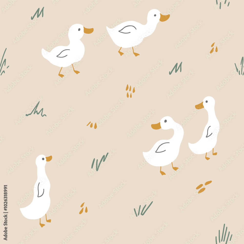 Cute Cartoon Duck Seamless Pattern, Vector Illustration Background Cute Cartoon Duck Seamless Pattern, Vector Illustration Background