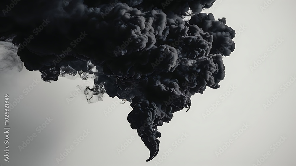 Fototapeta premium Dramatic intensive black smoke isolated on white background