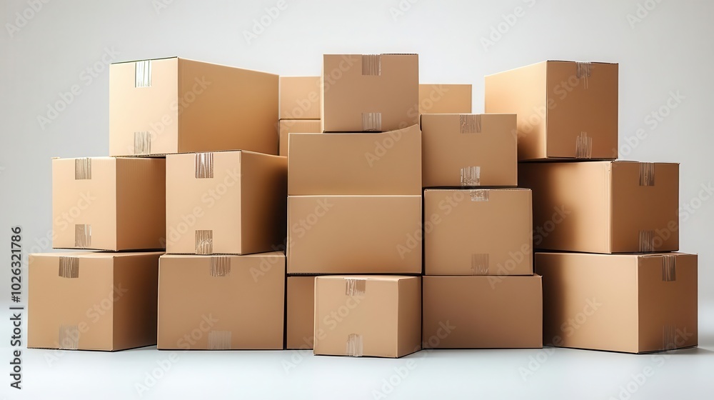 stack of cardboard boxes neatly arranged and isolated on a clean white background emphasizing shipping and storage solutions for various needs stack of cardboard boxes neatly arranged and isolated on a clean white background emphasizing shipping and storage solutions for various needs