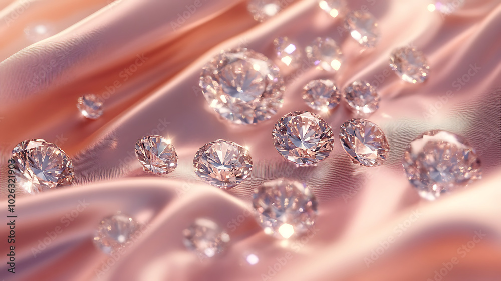 A dazzling display of diamonds on silk fabric. A dazzling display of diamonds on silk fabric.