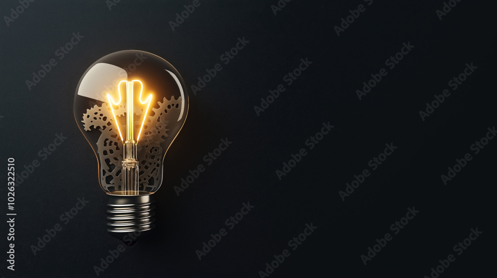 Illustration of a glowing light bulb with visible mechanical gears inside on a dark background, symbolizing innovation and creativity. Illustration of a glowing light bulb with visible mechanical gears inside on a dark background, symbolizing innovation and creativity.