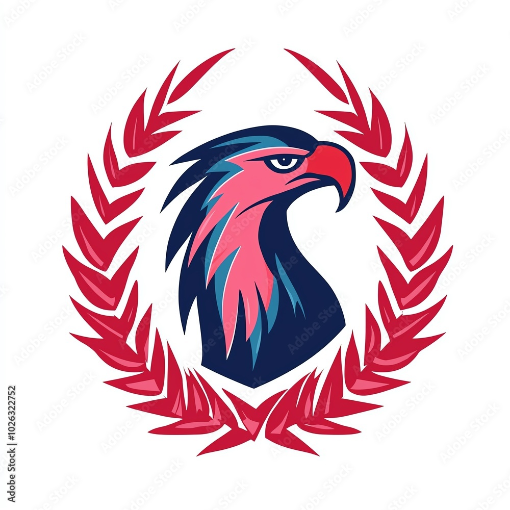 Fototapeta premium A bold eagle logo surrounded by laurel leaves, symbolizing strength and victory.