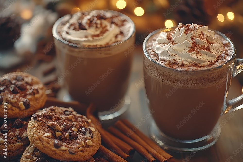 Hot chocolate with cookies and whipped cream Hot chocolate with cookies and whipped cream