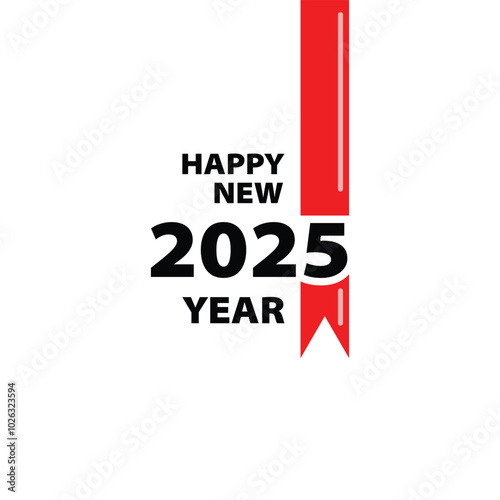 2025 abstract Happy New Year poster with red stripe, background. 