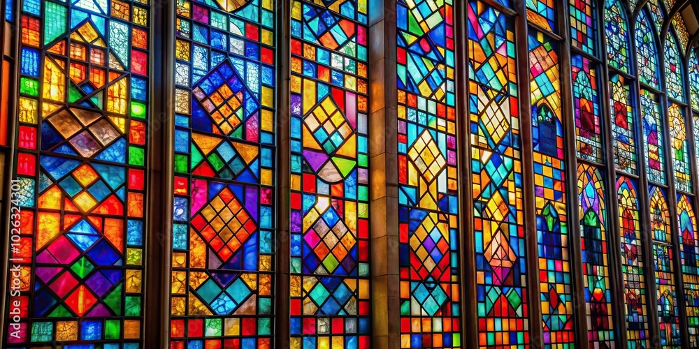 Multicolored abstract stained glass pattern in a church Macro Multicolored abstract stained glass pattern in a church Macro