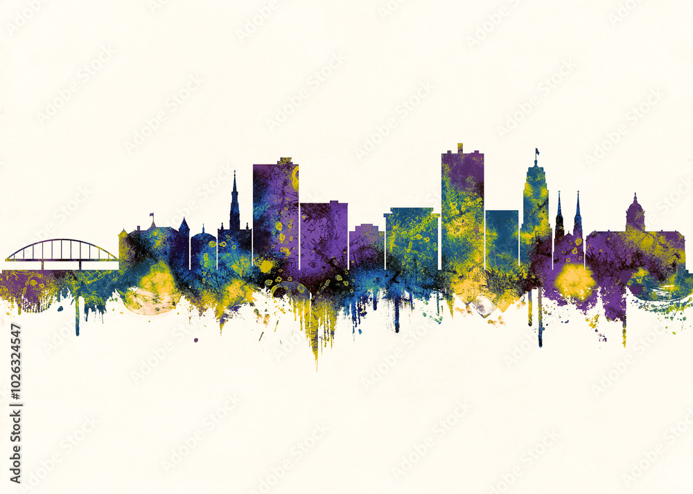 Fort Wayne City Skyline. Cityscape Skyscraper Buildings Landscape City Downtown Abstract Landmarks Travel Background Modern Art Architecture Business View Building Corporate