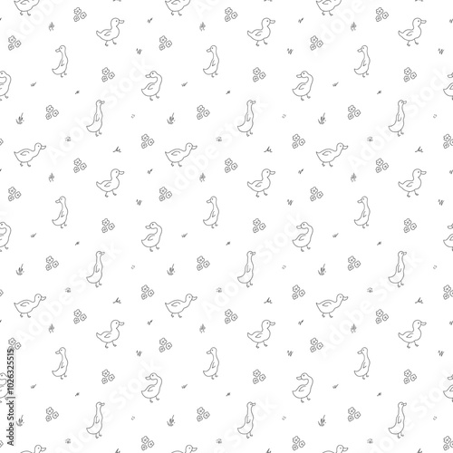 Cute Cartoon Duck Seamless Pattern, Vector Illustration Background