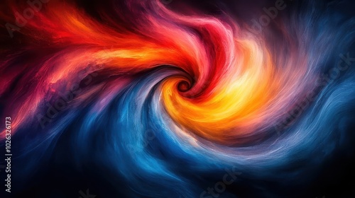 swirling vortex of vibrant colors in a liquid motion explosion showcasing a harmonious blend of blues reds and yellows against a deep black backdrop evoking a sense of dynamic energy